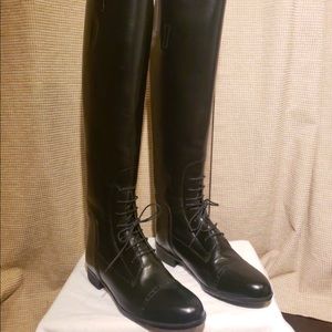 Womens black leather English Tall Boots, Size 9,